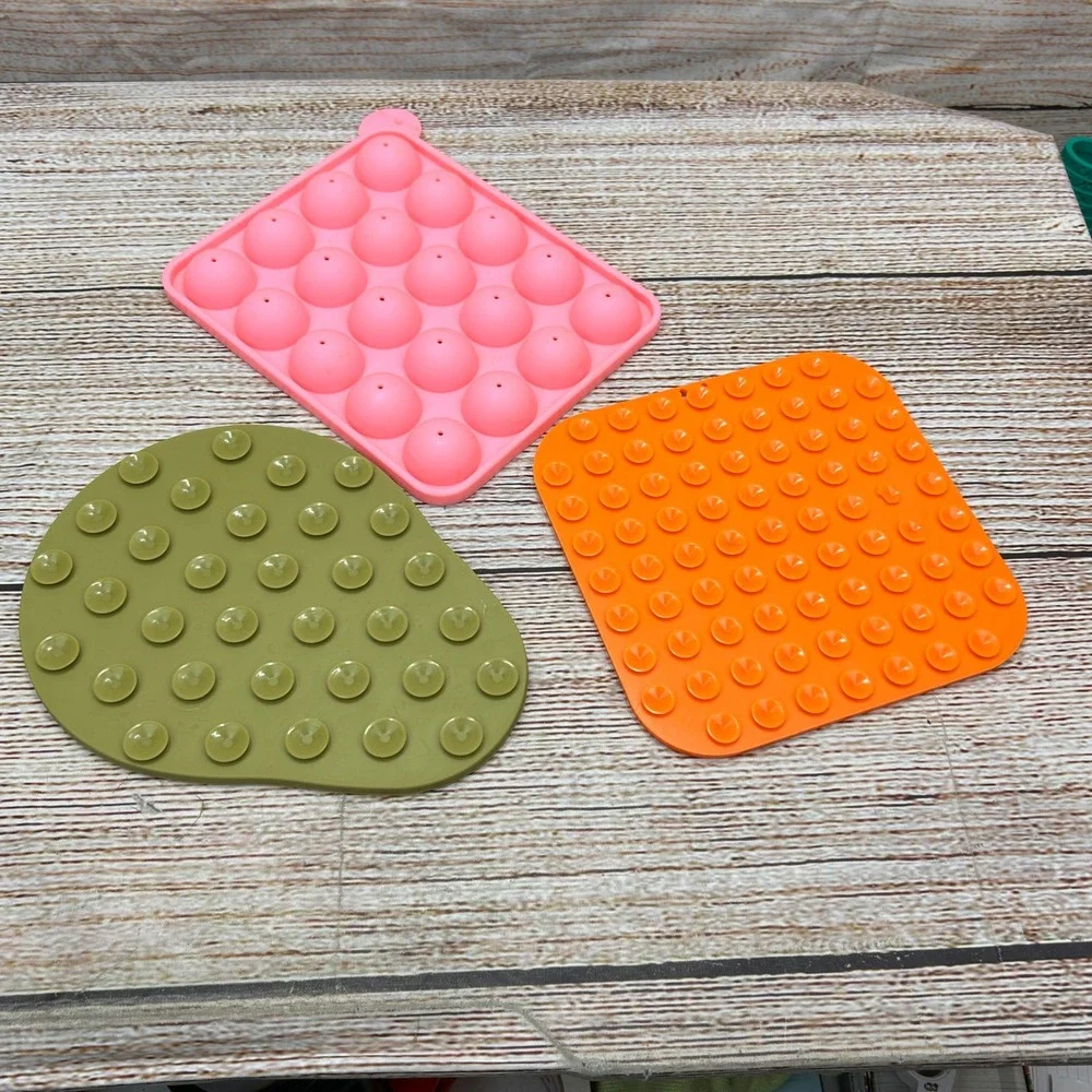 Set of 3 Silicone Dog Lick Mats Avocado Square Pink Slow Feeder Suction Cup Pads